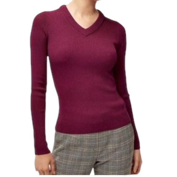 Aritzia Babaton Rio Raspberry Wiley V-neck Sweater Size M - Picture 1 of 12